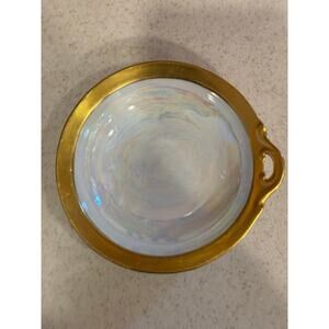 Vintage German Lusterware Round Dish gold Rim